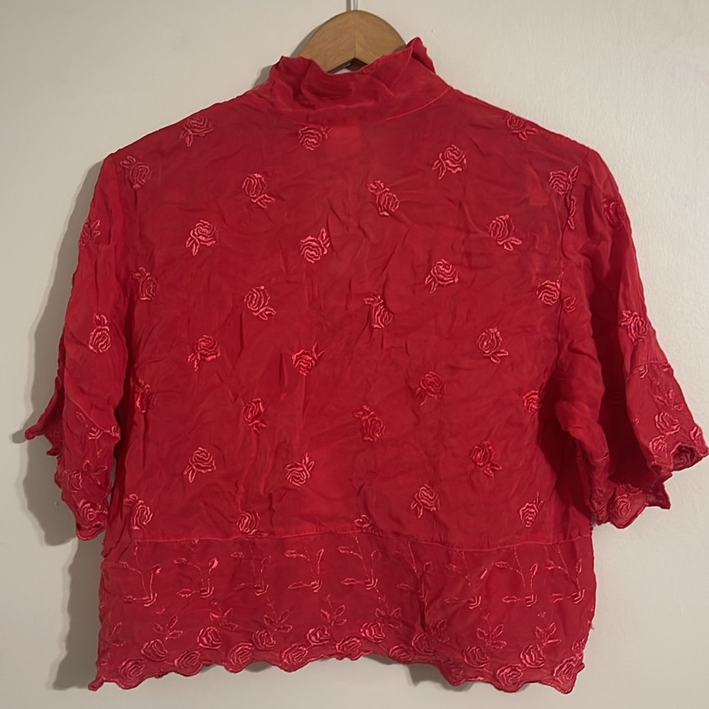 Vintage JOHNNY WAS Women Blouse Tunic Boho Peasant Floral Embroidered Red M - Picture 6 of 7